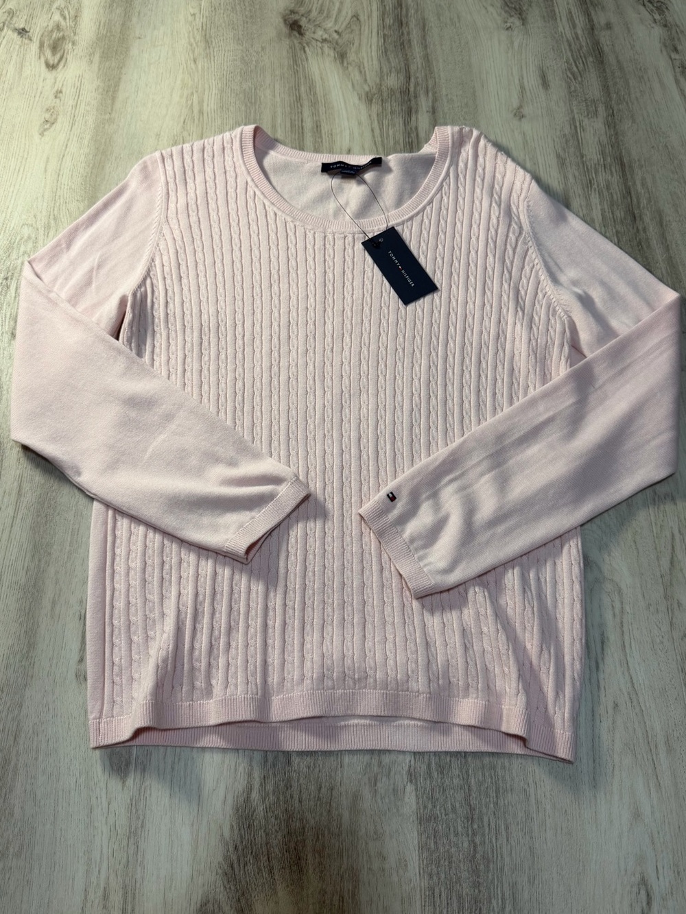 Tommy Hilfiger Pastel Pink Cable Crew Neck Sweater